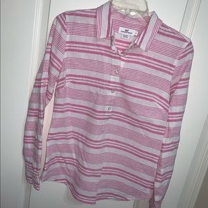 Vineyard Vines Button Down Long Sleeve Linen Collared Stripe Pink Shirt Top EUC